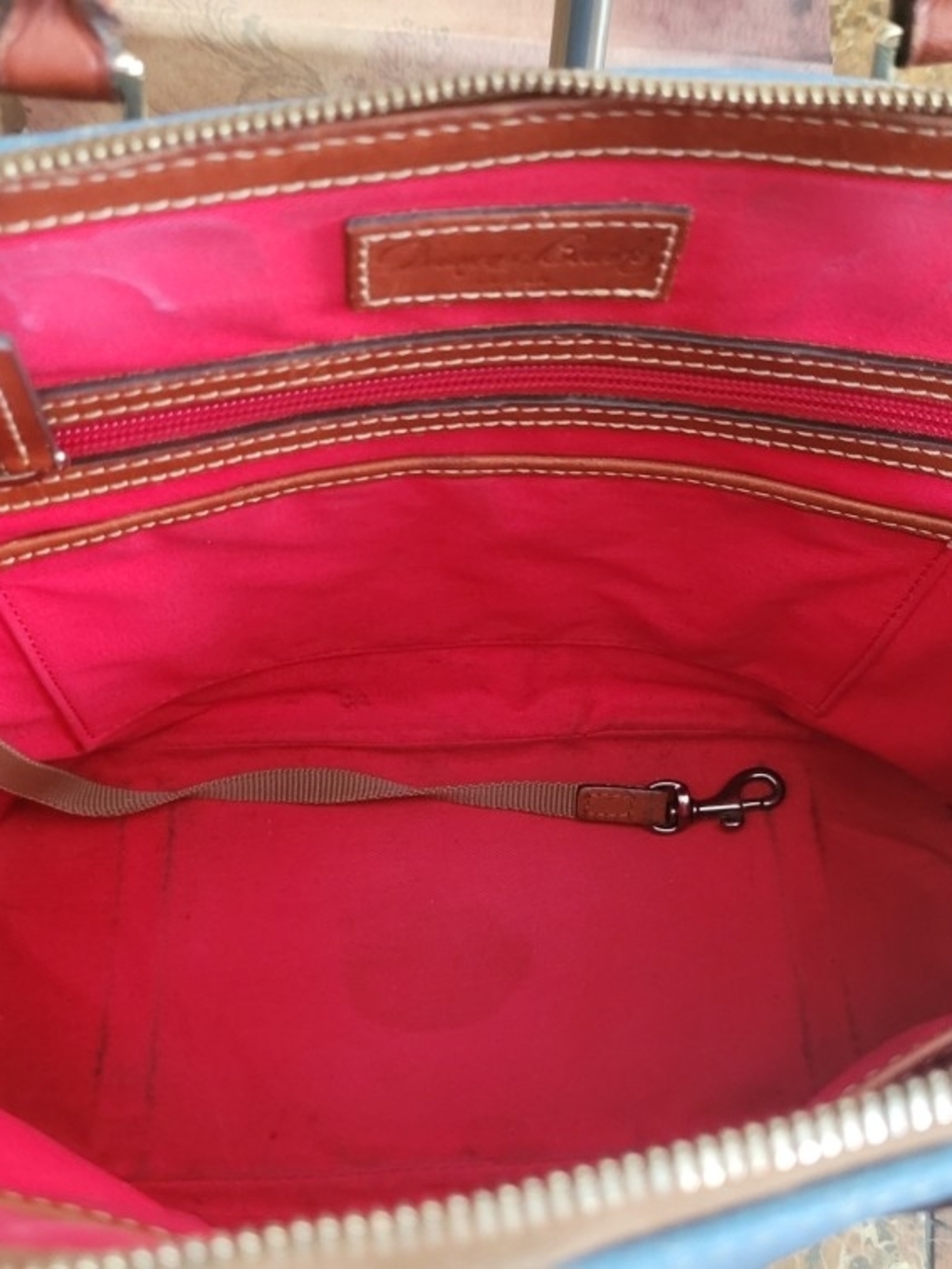 Dooney & Bourke Blue Leather Satchel with Brown Trim - Picture 7 of 11